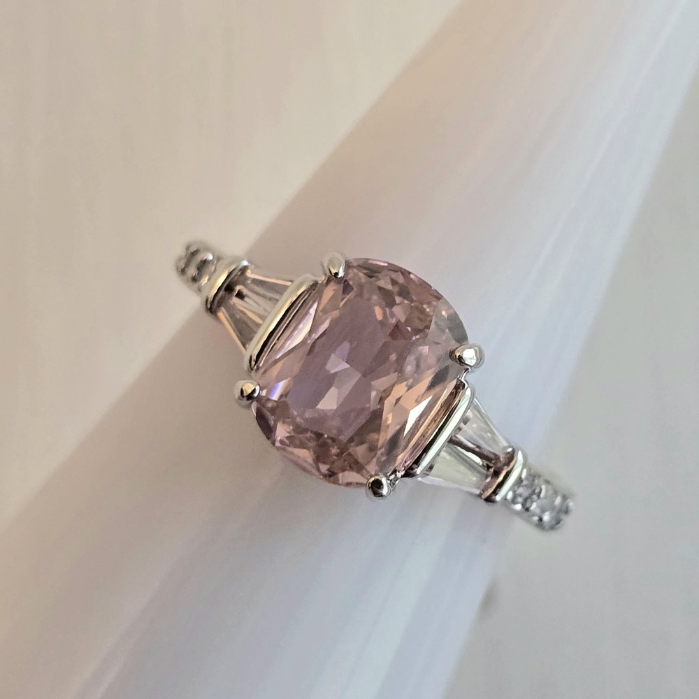 Bomb Party RG50924 Size 7 Ring - Perfect Piece Rose Quartz CZ on Rhodium NEW